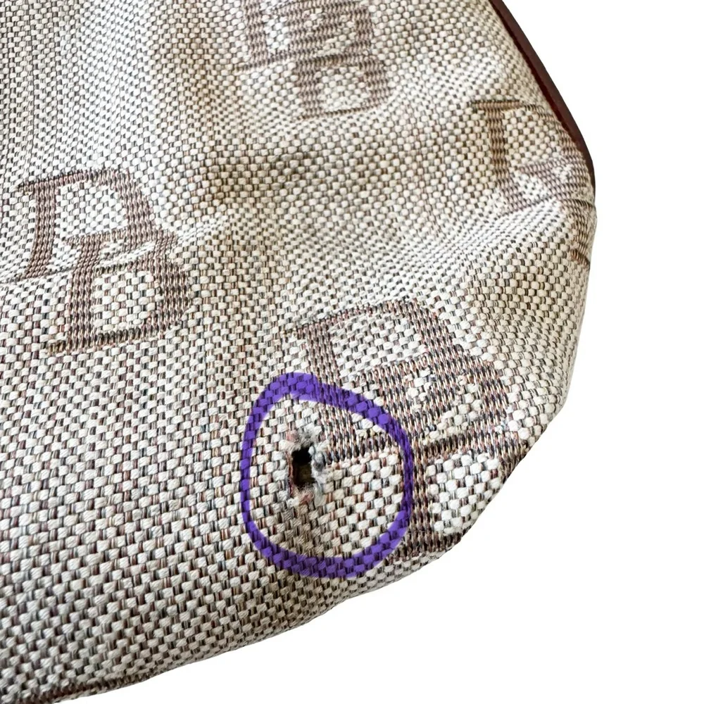 Dooney & Bourke Jacquard Logo Cream Red Tassel Hobo Bag